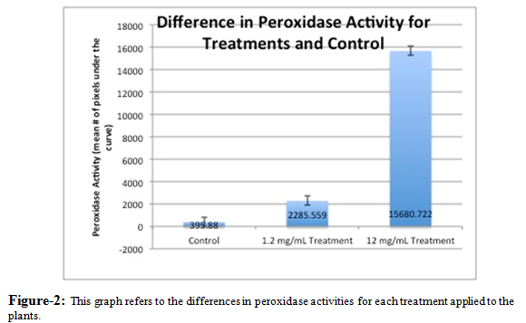 differences in peroxidase activities for each treatment