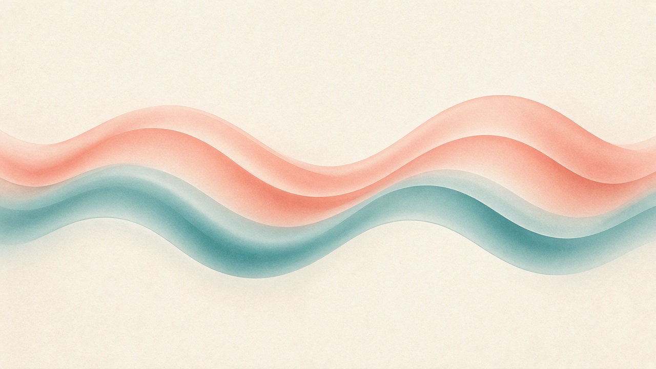 Two nearly overlapping wavy lines in coral and teal on a cream background